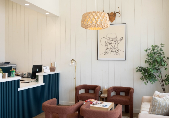 Welcoming reception area of pediatric dental office in Aledo